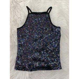 rue21 juniors XS black multicolor sequin top soft stretch cropped